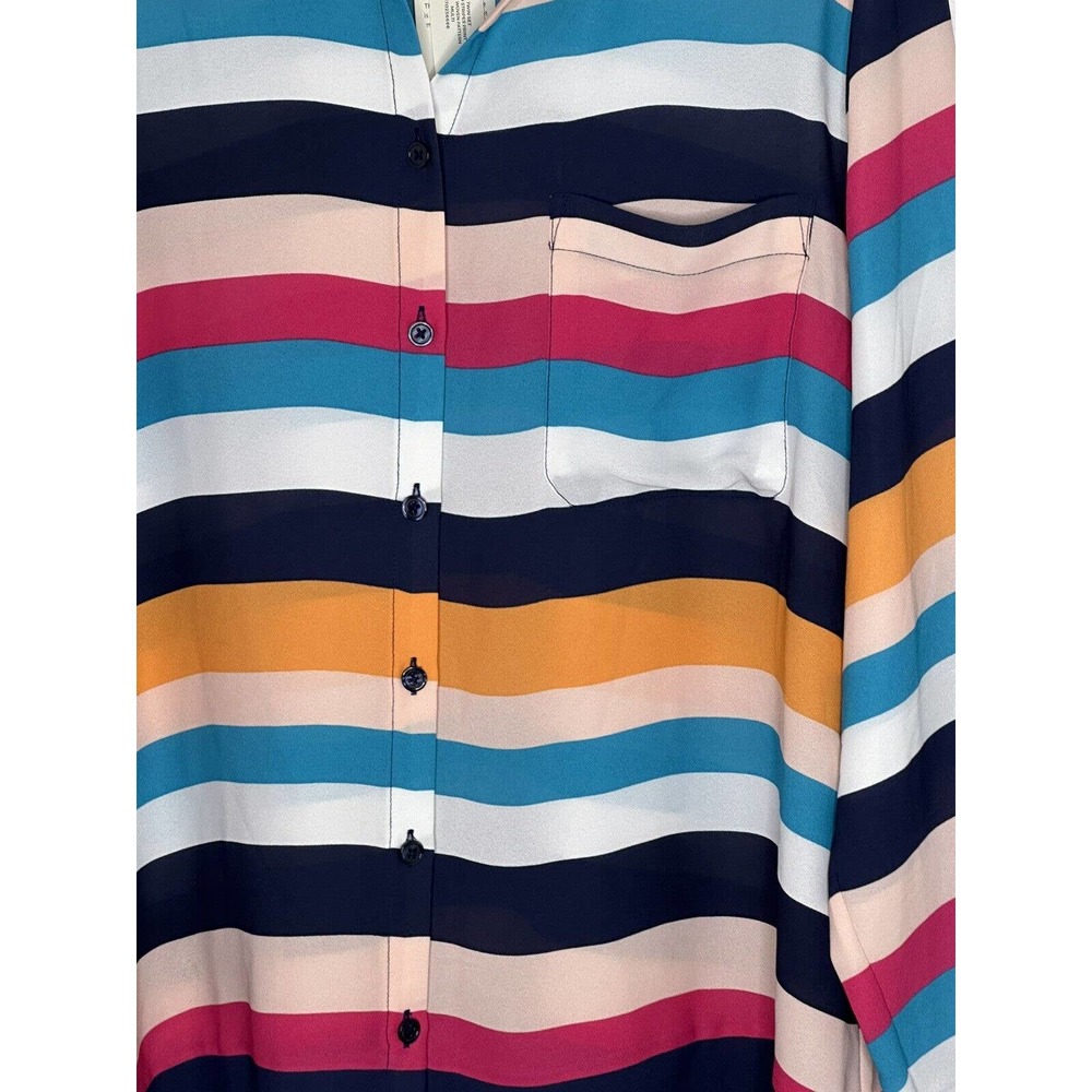 NWT Chicos Womens Striped Miri Colored Blouse 2(12/14) Button‎ Front Semi Sheer - Picture 5 of 11
